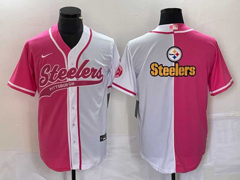 Men%27s Pittsburgh Steelers Big Logo Pink White Two Tone With Patch Cool Base Stitched Baseball Jersey->pittsburgh steelers->NFL Jersey